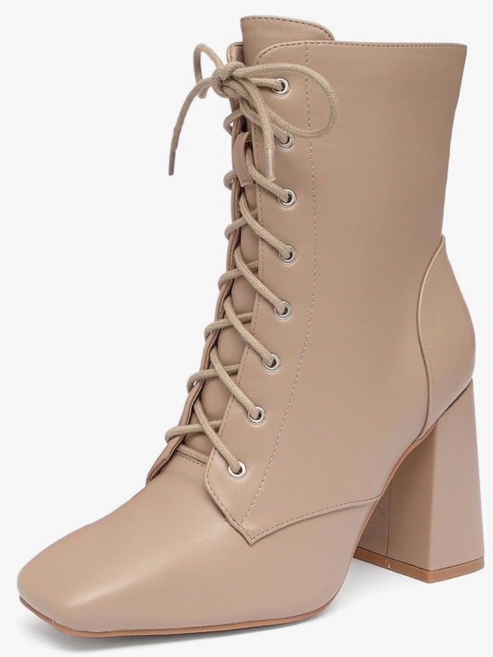 Newbella Tan Lace-Up,Block Heel, Square Toe Boots. Women’s Size 8.5